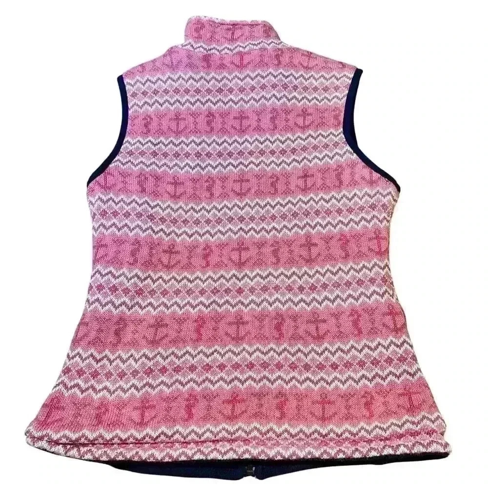 Vineyard Vines Women’s Reversible Thick Knit Vest Size Small Navy Pink Nautical - Picture 4 of 8